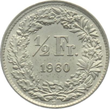 1/2 Franken 1960 B - fast stempelglanz